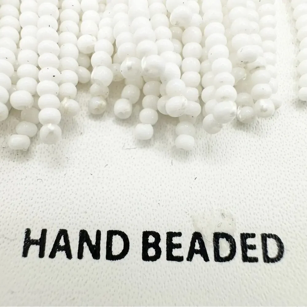 Pink Linen White Tassel Earrings NWT Seed Beads Dangle Jewelry Hand Beaded - Picture 11 of 16